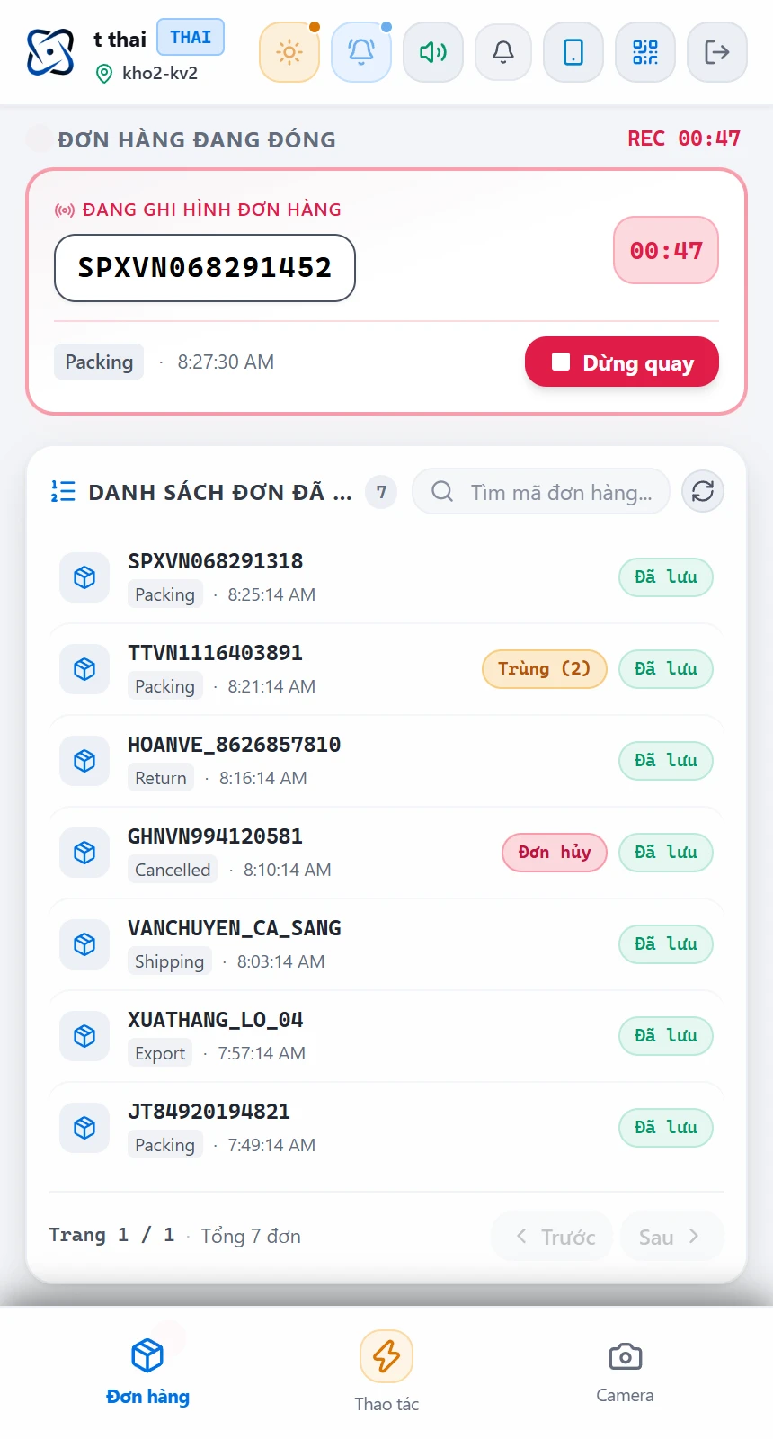 Xem trạng thái ghi hình & Danh sách đơn